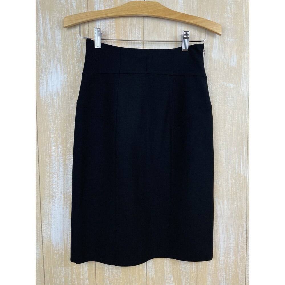 Oscar de la Renta Women’s Side Zip Pencil Skirt Black Wool Size 0 Made In Italy